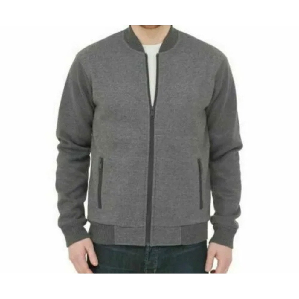 Boston Traders Mens Fleece Lined Full Zip Bomber Jacket Gray Marl Plaid Size M